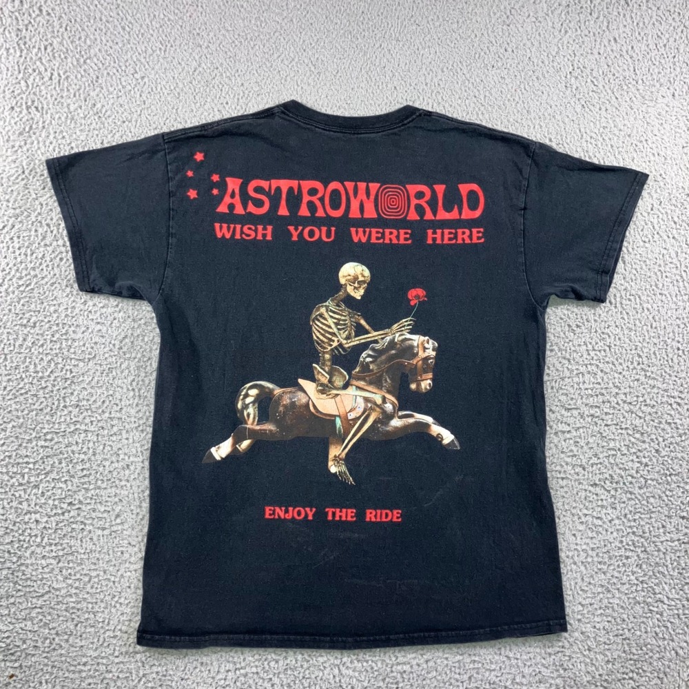 Astroworld T-Shirt Men‎ L Black Travis Scott Wish You Were Here Skeleton Horse